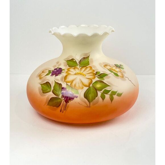 Antique Floral Hand Painted Gone w/ The Wind Milk Glass Hurricane Lamp Shade XL - Picture 2 of 7